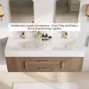 Modern 59" Walnut Floating Double Bathroom Vanity with Sintered Stone Top and Sink – Gold Handles