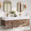 Modern 59" Walnut Floating Double Bathroom Vanity with Sintered Stone Top and Sink – Gold Handles