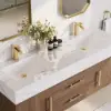 Modern 59" Walnut Floating Double Bathroom Vanity with Sintered Stone Top and Sink – Gold Handles