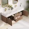 Modern 59" Walnut Floating Double Bathroom Vanity with Sintered Stone Top and Sink – Gold Handles