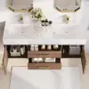 Modern 59" Walnut Floating Double Bathroom Vanity with Sintered Stone Top and Sink – Gold Handles
