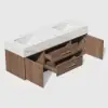 Modern 59" Walnut Floating Double Bathroom Vanity with Sintered Stone Top and Sink – Gold Handles