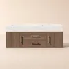 Modern 59" Walnut Floating Double Bathroom Vanity with Sintered Stone Top and Sink – Gold Handles