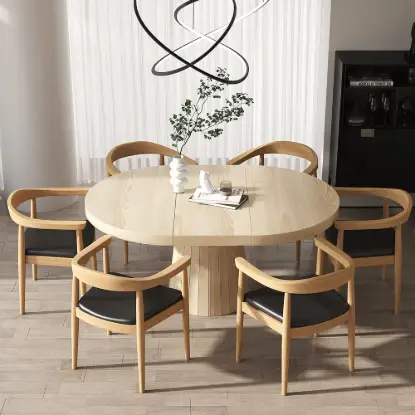 Dining Set 39"-55" Japandi Extendable Dining Table with 6 Chairs – AUD-H1866