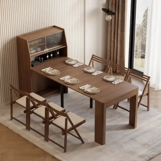 Farmhouse 180 cm Extendable Rectangular Walnut Dining Table with Sideboard, Seats 4-5
