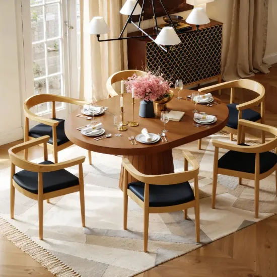 Dining Set 39"-55" Japandi Extendable Dining Table with 6 Chairs – AUD-H1869