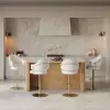 Modern Warm White Boucle Adjustable Swivel Counter Stool with Gold Base, 1 Piece