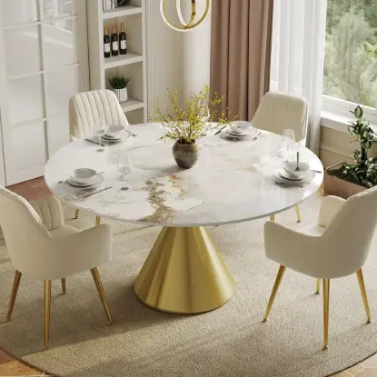 Picture of Modern 120 cm Round Glossy Sintered Stone Dining Table, Seats 4