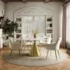 Modern 120 cm Round Glossy Sintered Stone Dining Table, Seats 4
