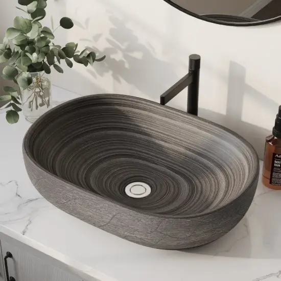 590mm Grey Oval Ceramic Bathroom Basin – Matte Glazed Vessel Basin