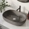 590mm Grey Oval Ceramic Bathroom Basin – Matte Glazed Vessel Basin