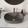 590mm Grey Oval Ceramic Bathroom Basin – Matte Glazed Vessel Basin
