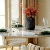 Modern 99 cm Round Glossy Sintered Stone Dining Table with Leather-Wrapped Base, Seats 2