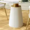 Modern 99 cm Round Glossy Sintered Stone Dining Table with Leather-Wrapped Base, Seats 2
