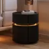 Saddle Leather 2-Drawer Smart LED Nightstand with Wireless Charging Set of 2