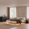 Saddle Leather 2-Drawer Smart LED Nightstand with Wireless Charging Set of 2