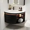 Modern 91 cm Corner Floating Single Bathroom Vanity with Sink, LED Light, Storage – Black