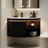 Modern 91 cm Corner Floating Single Bathroom Vanity with Sink, LED Light, Storage – Black