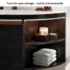 Modern 91 cm Corner Floating Single Bathroom Vanity with Sink, LED Light, Storage – Black