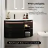 Modern 91 cm Corner Floating Single Bathroom Vanity with Sink, LED Light, Storage – Black