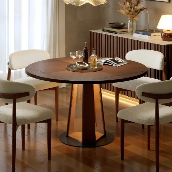 90 - 120 cm Solid Wood Extendable Dining Table with Light