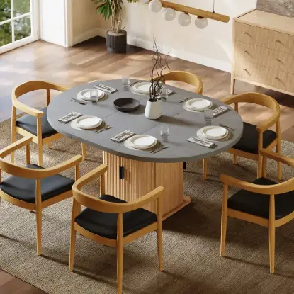 Picture of Modern 120 - 160 cm Extendable Dining Table with Storage & Fluted Base, Seats 4-6