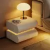 Humply White Faux Leather 2-Drawer LED Nightstand with Charging Station