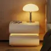Humply White Faux Leather 2-Drawer LED Nightstand with Charging Station
