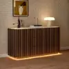 Aura 152 cm Faux Travertine Sideboard with Ash Wood Slatted Doors & LED Light