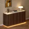 Aura 152 cm Faux Travertine Sideboard with Ash Wood Slatted Doors & LED Light