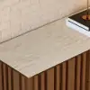 Aura 152 cm Faux Travertine Sideboard with Ash Wood Slatted Doors & LED Light