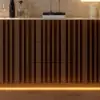 Aura 152 cm Faux Travertine Sideboard with Ash Wood Slatted Doors & LED Light