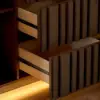 Aura 152 cm Faux Travertine Sideboard with Ash Wood Slatted Doors & LED Light