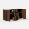Aura 152 cm Faux Travertine Sideboard with Ash Wood Slatted Doors & LED Light