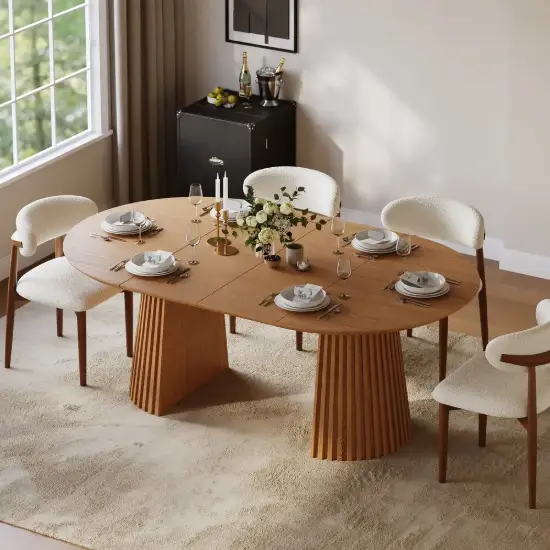 Modern 120 - 200 cm Extendable Wood Dining Table with Fluted Base, Seats 4-6