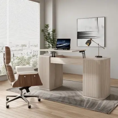 Modern Wash White Standing Computer Desk & Upholstered Swivel Task Chair Set (1500mm ) – AUD-H1889