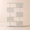 Picture of 1850mm Wash White Sliding Door Etagere Bookshelf 5-Shelf Tall Book Shelf Rich Storage