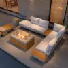 Tevara 4-Piece Outdoor Teak & Aluminium Modular Sofa Set for 6 in White with Black Cover