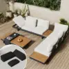 Tevara 4-Piece Outdoor Teak & Aluminium Modular Sofa Set for 6 in Ivory with Black Cover
