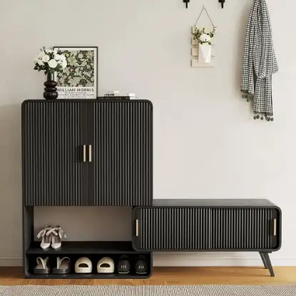 Ash Wood Veneer Shoe Storage Fluted Entryway Cabinet – AUD-H1894