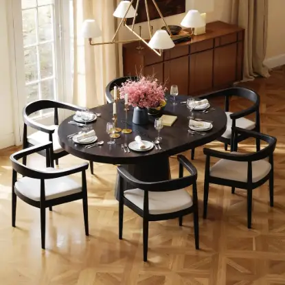 Dining Set 1000-1400mm Japandi Extendable Dining Table Black with 6 Chairs