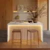 Modern 180 cm White Kitchen Island with Storage & LED Light, Waterfall Edge