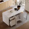 Modern 180 cm White Kitchen Island with Storage & LED Light, Waterfall Edge