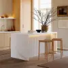 Modern 180 cm White Kitchen Island with Storage & LED Light, Waterfall Edge