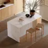 Modern 180 cm White Kitchen Island with Storage & LED Light, Waterfall Edge