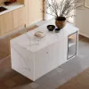 Modern 180 cm White Kitchen Island with Storage & LED Light, Waterfall Edge