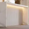 Modern 180 cm White Kitchen Island with Storage & LED Light, Waterfall Edge