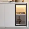 Modern 180 cm White Kitchen Island with Storage & LED Light, Waterfall Edge