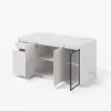 Modern 180 cm White Kitchen Island with Storage & LED Light, Waterfall Edge