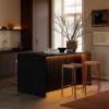 Modern 183 cm Black Kitchen Island with Storage & LED Light, Waterfall Edge